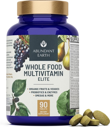 [BRSROGDYAABR6ELO] Abundant Earth Whole Food Multivitamin for Women Daily Multi Vitamins Supplements for Men Mens Multivitamins + B Complex, Probiotic Multi Enzyme, Omegas for Organic Energy Mood Digestion 90ct-2pk