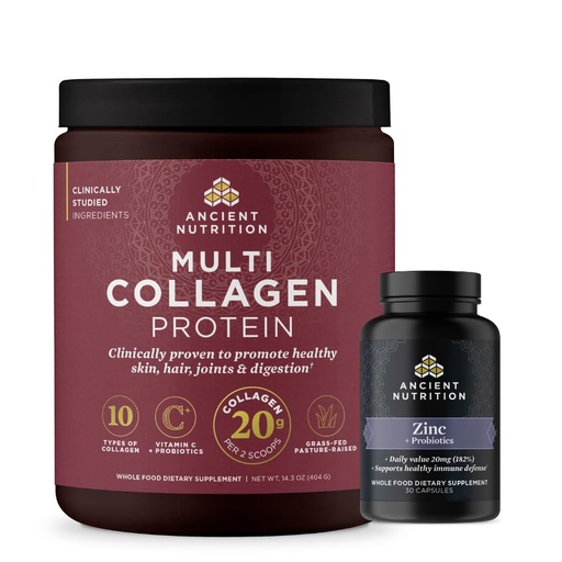 [BRSRAGQ6OINWE3Y2] Ancient Nutrition Zinc Capsules, 30 Count + Multi Collagen Protein Powder, Unflavored, 40 Servings