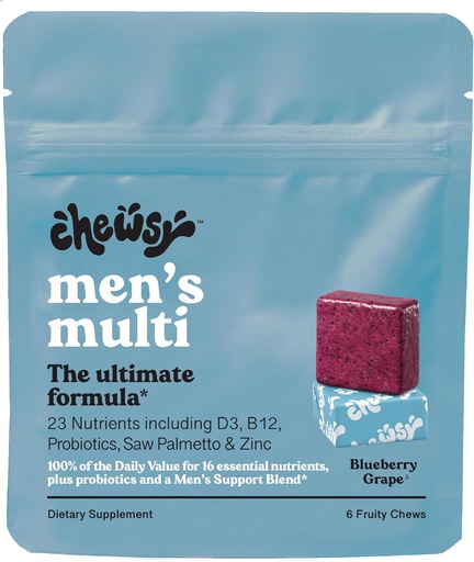 [BRSROZIFCENQGAL2] Chewsy - Men's Multivitamin Chews - Immune and Energy Support, Vitamin A, B12, C, D3, E, Probiotics, Saw Palmetto, Zinc - 6-Day Supply