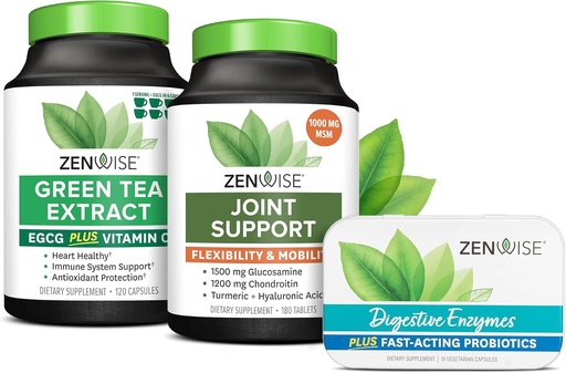 [BRSRMHT4AAAQYCL4] Zenwise Health Green Tea Extract, Joint Support, Free Travel Size Enzymes