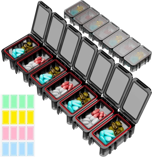[BRSRAEATOQNR6C3V] Restree Weekly Pill Organizer, 7 compartments Portable Pill Box One Time a Day, Moisture-Proof Travel Pill Case, Pill Storage Box for Vitamin, Medicine, Fish Oil/Supplements (Black)