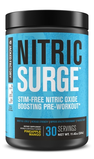 [BRSROAA7CB6B6CQZ] Jacked Factory Nitric Surge Stim Free Pre Workout Powder - Caffeine-Free Nitric Oxide Supplement w/Con-Cret Creatine, L Citrulline, & GlycerSize Glycerol - Pineapple Mango, 30 Servings