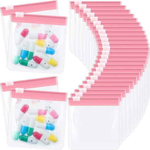 [BRSROHQQOYGQAHI6] 24 Pieces Pill Pouch Bags Zippered Pill Pouch Set Reusable Translucent Medicine Organizer Self Sealing Medicine Bag Travel Plastic Pill Bags with Slide Lock Pill Baggies for Pills (Light Pink)