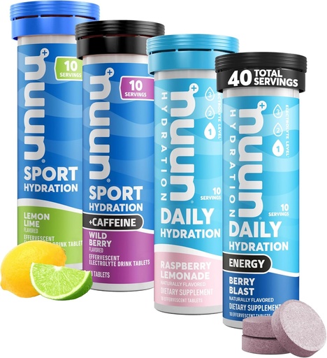 [BRSROCYDBYFWMDT4] Nuun Hydration Electrolyte Tablets - Dissolvable in Water, Complete Pack | 5 Essential Electrolytes for Hydration | 1g Sugar Drink Mix | Vegan, Non-GMO | 4 Pack (40 Total Servings)