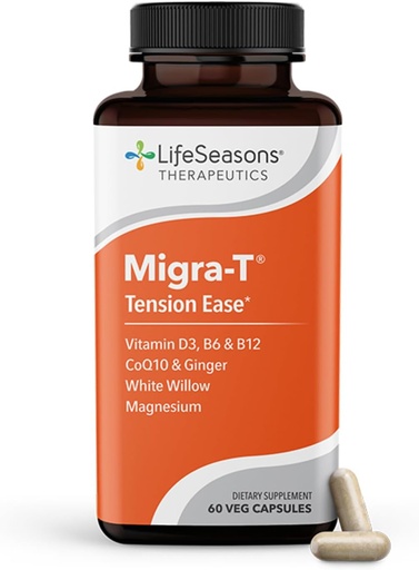 [BRSRAYIPCMMBQHI7] LifeSeasons Migra-T with Relieve-R - Migraine Prevention & Relief Supplement - Support for Severe Headaches - Reduces Light Sound & Odor Sensitivity - Feverfew, White Willow, Magnesium Ginger & CoQ10