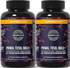[BRSROAATOUMRQG3X] Primal Harvest Total Male+ Multivitamin for Men with Essential Vitamins, Minerals and Herbal Support for Energy, Vitality, Immune Health and Performance