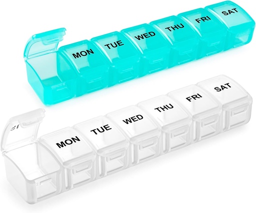 [BRSROYL2DMHG223V] Small Pill Organizer 2 Times a Day, 2 Pack 7 Day Pill Box 1 Time a Day, Travel Friendly Day Night Vitamin Organizer, Weekly AM PM Pill Case Container