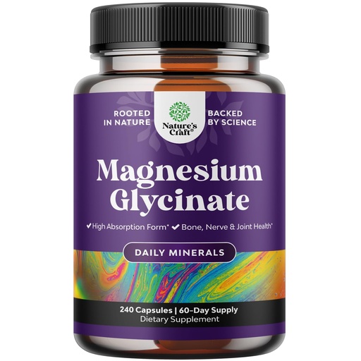 [BRSROGIQOAPWKFLA] High Absorption Magnesium Glycinate 500mg Capsules - Supports Faster & Deep Sleep - Boost Mood with Magnesium Supplement - Helps Muscle Relaxation - Third Party Tested - Vegan, Non GMO - 240 Count