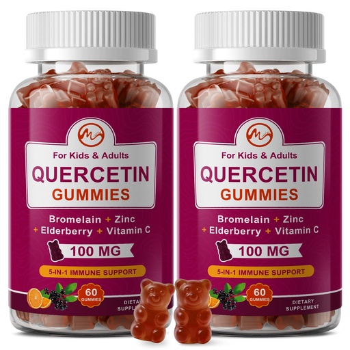 [BRSRMFQ3CNYBM3TA] M inch (2 Pack) Quercetin Gummies with Bromelain, Elderberry, Zinc and Vitamin C - Chewable Quercetin 100mg Supplement for Immunity, Allergy, Aging Support - Vegan Gummies for Adult & Kid