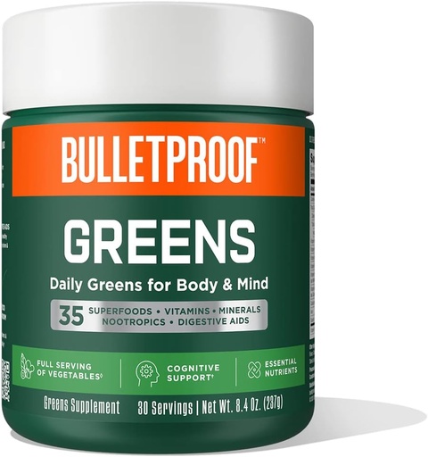[BRSW2HAZAAHAECDP] Bulletproof Greens, 8.4 Unzen, Daily Greens Pulver mit Superfoods und Nootropics, Volle Servierung von Gemüsen, essentielle Nährstoffe