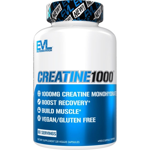 [BRSWYYYOPMPWM3DD] Evlution Nutrition Creatine Monohydrate Capsules - Pre and Post Workout Recovery Creatine Pills Men & Women's Muscle Gains Strength and Recovery - Vegan & Gluten Free, 500mg Per Capsule (60 Servings)