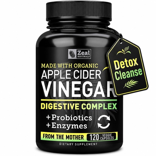 [BRSWGC3RCQPROGY4] Zeal Naturals Organic Apple Cider Vinegar Capsules + Digestive Enzymes & Probiotics, 1500m 120 Capsules | Raw Apple Cider Vinegar with Mother | Gut Health Supplement for Digestion, Immune Support