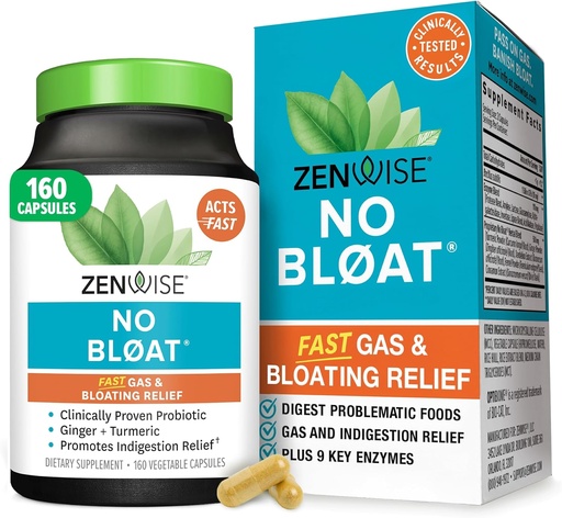 [BRSRMCQPCABQG2DD] Zenwise Health No Bloat Digestive Enzymes for Gut Health, Gas & Bloating Relief - Multi Enzymes Digestion Dodatek s Probiotika, Ginger, Turmeric Dandelion & Lactase - Muži & Ženy - 160 Počet