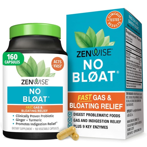 [BRSRMCQPCABQG2DD] Zenwise Health No Bloat Digestive Enzymes for Gut Health, Gas & Bloating Relief - Multi Enzymes Digestion Supplement with Probiotics, Ginger, Turmeric Dandelion & Lactase - Men & Women - 160 Count