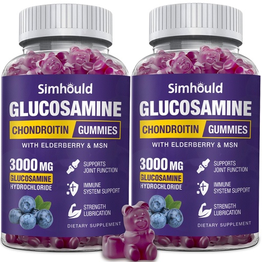 [BRSROADQCIDWGET5] Simhould 2 Packs Glucosamine Chondroitin Gummies - 3000MG Extra Strength Joint Support Supplement with MSM & Elderberry, Flexibility, Antioxidant Immune Support Gummy for Adults, Men & Women
