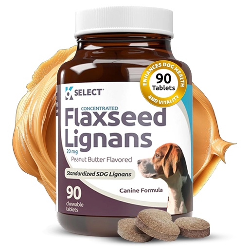 [BRSWGBIODICROGT4] K9 Select Concentrated Flaxseed Lignans for Dogs, 20mg 90 Tablets, Peanut Butter Flavored Chewable, Impove Coat