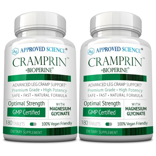 [BRSROHDQAR7QIFL5] Approved Science Cramprin - High Absorption Magnesium, Vitamin B Complex, BioPerine - Muscle Cramps - 6 Month Supply - 2 Bottles - Vegan