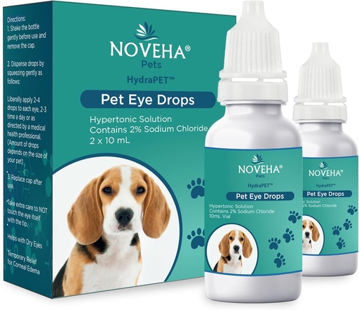 [BRSROY35OUJR4DQ3] NOVEHA HydraPet™ Pink Eye Drops for Dogs & Cats | Lubricating Artificial Tears with 2% Sodium Chloride, Relieves Corneal Edema & Pets Dry Eye Syndrome, Irritated Animal Eyes - 10mL (Pack of 2)