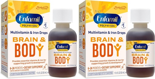 [BRSRAY35CR7RAHY2] Enfamil Prénatals et vitamines pour bébés Poly-Vi-Sol 8 Multi-Vitamines et suppléments de fer gouttes pour nourrissons et tout-petits, soutient la croissance et le développement, 50 mL Bouteille goutteuse (paquet de 2)
