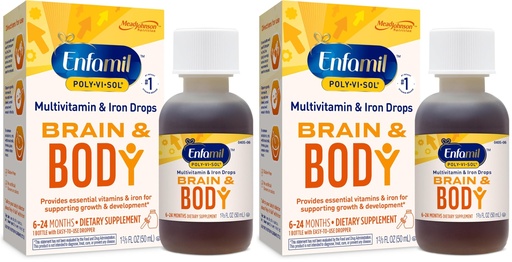 [BRSRAY35CR7RAHY2] Enfamil Prenatals & Baby Vitamins Poly-Vi-Sol 8 Multi-Vitamins & Iron Supplement Drops for Infants & Toddlers, Supports Growth & Development, 50 mL Dropper Bottle (Pack of 2)