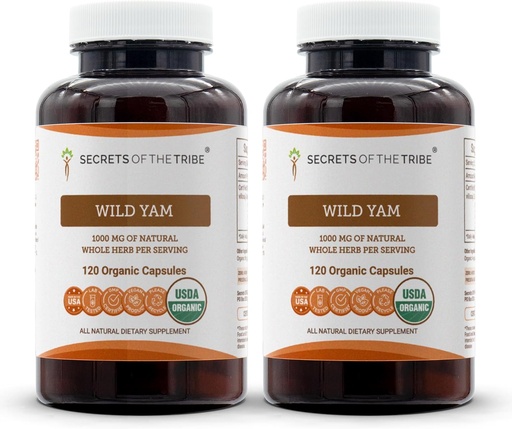 [BRSWGEIKAQFGOFLU] Secrets of the Tribe Wild Yam Capsules 1000 mg Responsibly farmed USDA Organic Wild Yam (Dioscorea Villosa) Dried Root, Hormone Support Supplement (2x120 Capsules)