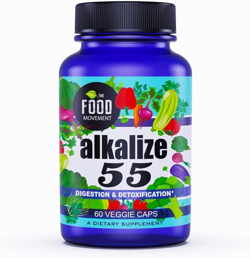 [BRSWIH3RBYEACALY] El Movimiento Alimentario - Alkalize 55, 55 Alimentos fermentados con minerales Humic Trace Fulvic de la Tierra Negra, Electrolitos, pH Balance, Immune Boosting, Vegan - 60 caps Veggie