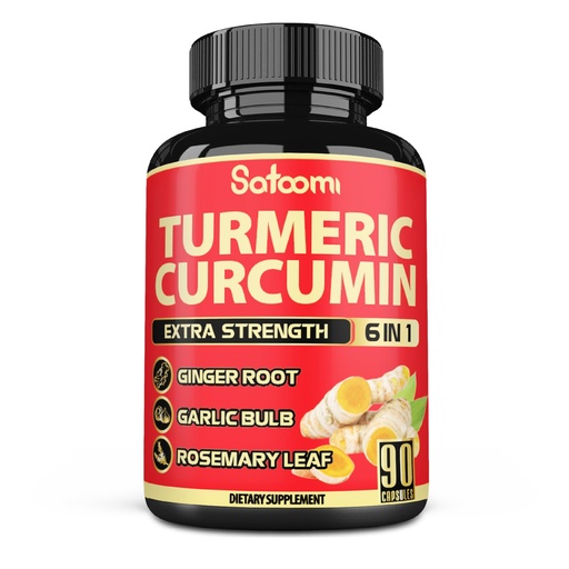 [BRSRAZT4PMMAMG3A] Satoomi 6in1 Turmeric Curcumin Supplement - 3 Month Supply - 95% Curcuminoids with Ginger Root, Garlic Bulb, Rosemary & Black Pepper - 90 Capsules