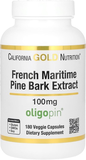 [BRSWYGL2DN6A23DF] California Gold Nutrition Pine Bark Extract, French Maritime, Oligopin, Antioxidant Polyphenol, 100 mg, 180 Veggie Capsules