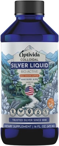 [BRSWGHDYCQJWEHT7] Optivida Colloidal Silver Liquid - 10 PPM Liquid Silver Immune Support, Pure Nano Silver Hydrosol Liquid for Family Wellness - Natural Silver Water for Adults & Kids, Non-GMO, 3rd Party Tested - 16 Oz