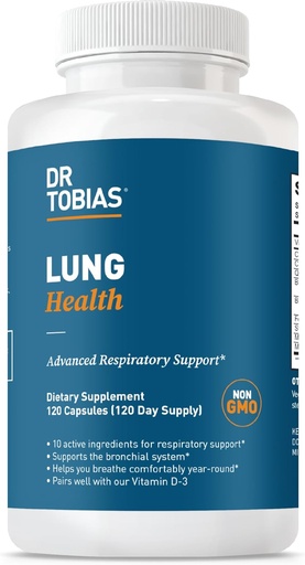 [BRSRMYYOO54GYEY7] Dr. Tobias Lung Health Supplement with Vitamin C, Butterbur, Quercetin & Bromelain, Advanced Lung Cleanse Detox Formula for Bronchial & Respiratory System, Non-GMO, 120 Capsules, 120 Servings