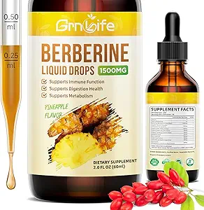 [BRSRAZI7CIPWACTH] Berberine Supplement, 1500mg Organic Berberine Liquid Drops with Ceylon Cinnamon, Bitter Melon - Supports Immune and Metabolism, Vegan, Pineapple Flavor-2 FL Oz