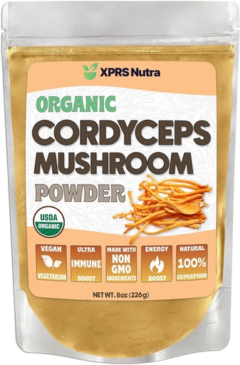 [BRSROBIHOR6QYFLH] XPRS Nutra Organic Cordyceps Mushroom Powder - Premium Cordyceps Mushrooms - Real Mushrooms Cordyceps Powder Supplement for Energy and Immune Support - Vegan-Friendly Mushroom Cordyceps (8 oz)