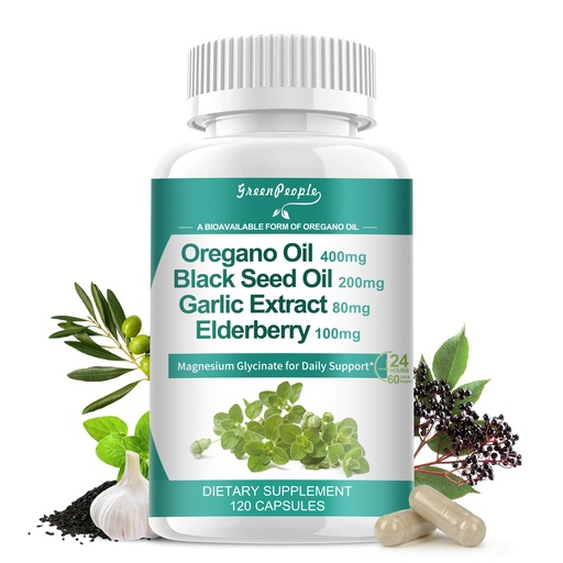 [BRSRAZQNBAMGA2DO] Organic Oregano Oil Capsules – 11-in-1 Blend with Black Seed Oil, Elderberry, Garlic, Olive Leaf– Magnesium & Black Pepper for Absorption – Immune, Respiratory & Digestive – Vegan, Non-GMO, 120 Ct