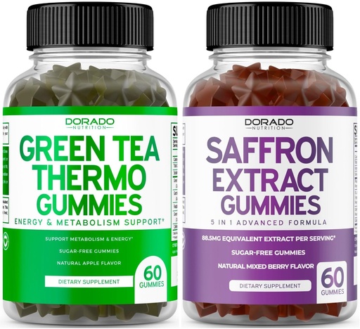[BRSRAZL5C4AWOALX] Green Tea Fat Burner (60 Count) Weight Loss Fat Burner Appetite Suppressant for Adults and Saffron Supplements (60 Gummies) Premium Sugar Free Gummy - 5 in 1 Advanced Formula - Vegan Safe & USA Made