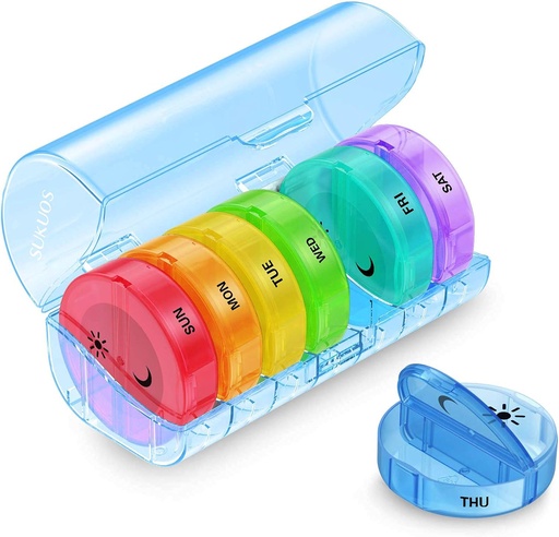 [BRSW2ZYLDIGWCF36] Sukuos Large Weekly Pill Organizer 2 Times a Day, Daily Pill Box 7 Day Easy to Open with Double Protection, AM PM Pill Case for Medicine/Vitamin/Fish Oil/Supplements (Blue)