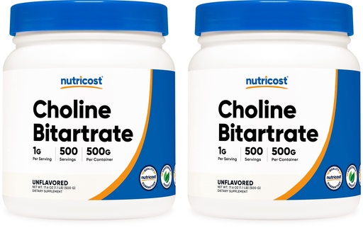 [BRSWKEY2AB7QYC36] Nutricost Pure Choline Bitartrate Powder 500G (2 Bottles)