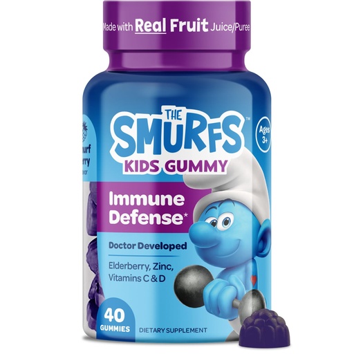 [BRSRMHAFDEIRYYLP] Smurfs Kids Immune Support Gummies | Black Elderberry Vitamin C and Zinc Kids Immunity Gummies | Made with Real Fruit | Doctor Developed | Non-GMO & No Artificial Flavors or Colors | 40 Gummies
