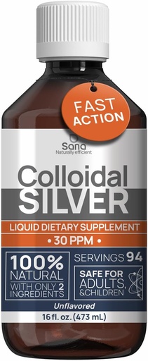 [BRSRMAIPCJ6WAEIZ] Colloidal Silver Liquid 16 fl oz 30 PPM - Bioactive Hydrosol Silver Water - Natural Immune Support Nano Sol Supplement Solution - Ionic Minerals - Organic Structured Silver