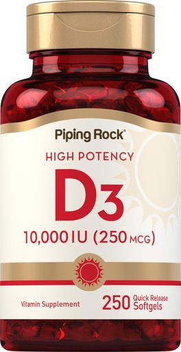 [BRSRMFARBEPBUCLV] Piping Rock Vitamin D3 10000 IU | 250 mcg | 250 Softgels | High Potency | Non-GMO & Gluten Free Supplement