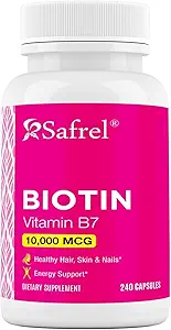 [BRSRAAQZCUOQEGYU] Safrel Biotin (Vitamin B7) 10,000mcg (10mg) Vitamin Supplement, 240 Capsules - Vegetarian, Gluten Free, Quick Release, Non-GMO