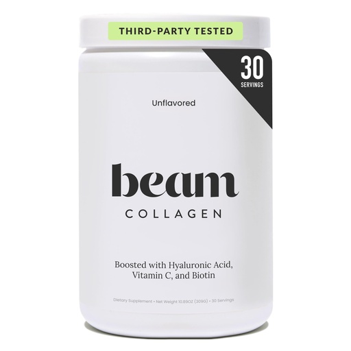 [BRSROBIDAUCGYH3O] Beam Collagen Powder, Collagen for Women, Collagen with Hyaluronic Acid, Collagen Peptides Type 1 and 3, with Biotin, Grass Fed Bovine, Third-Party Tested, Best for Coffee, Vitamin C, 30 Servings