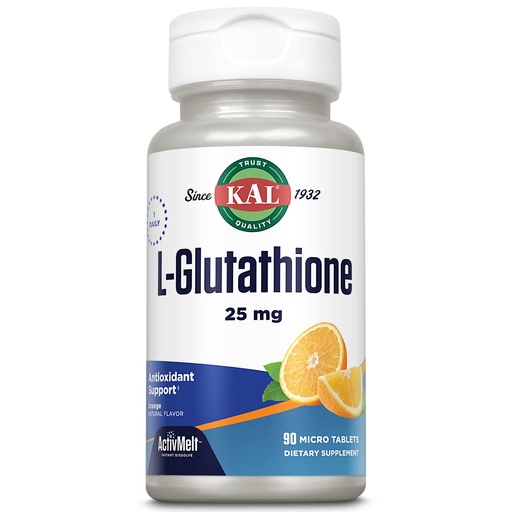 [BRSWKFAEAJYWCFDO] KAL L-Glutathione, Reduced Glutathione Supplement, High Absorption Antioxidant, Orange Flavor Instant Dissolve ActivMelt, Vegetarian, Lab Verified, 90 Servings, 90 Micro Tablets