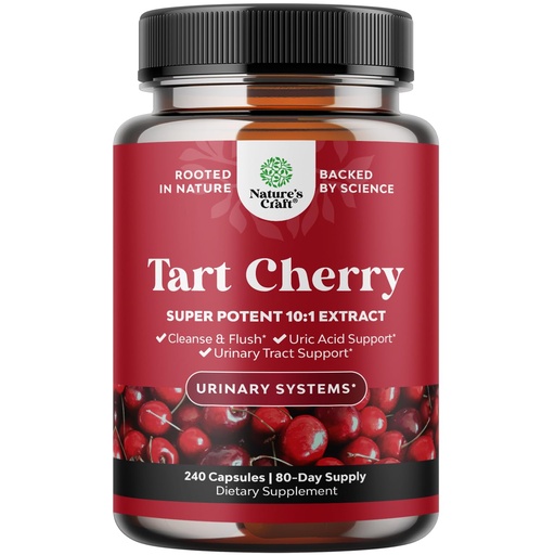 [BRSWYYIZDN5WM23K] Natures Craft Extra Strength Tart Cherry Capsules - Tart Cherry Extract Capsules for Uric Acid Cleanse for Kidney Support - Fruit Extract Supplement for Urinary Tract Health & Joint Support - 240 Ct