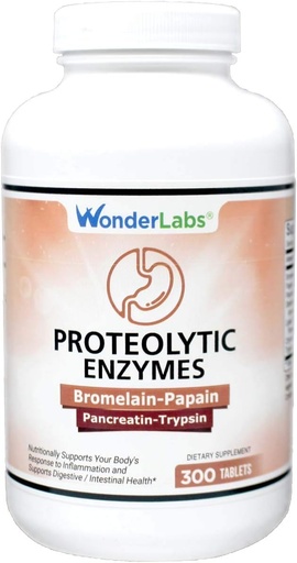 [BRSWY2Y7BVYAI2D3] Wonder Laboratories Proteolytic Enzymes | Bromelain Papain Pancreatin Trypsin 550 mg Total with Standardized Amylase, Lipase, and Protease, 300 Tablets