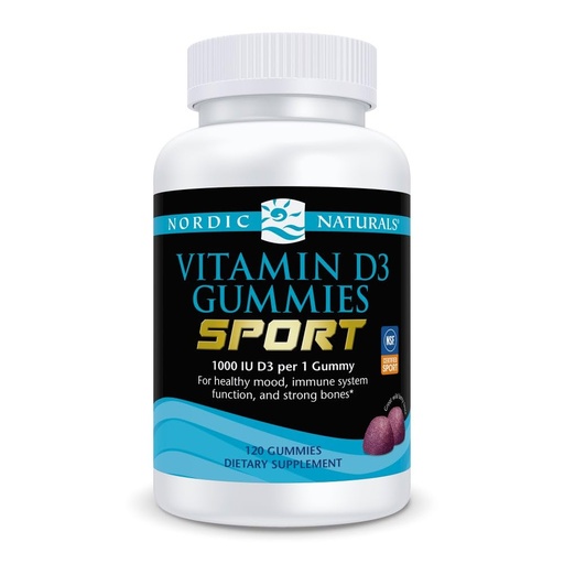 [BRSWYAQ7DIDQIA32] Nordic Naturals Vitamin D3 Gummies Sport, Wild Berry - 120 Gummies - 1000 IU Vitamin D3 - NSF Certified - Healthy Bones, Mood & Immune System Function - Non-GMO - 120 Servings
