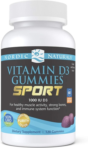 [BRSWYAQ7DIDQIA32] Nordic Naturals Vitamina D3 Gumies Sport, Wild Berry - 120 Gummies - 1000 UI Vitamina D3 - NSF Certified - Bones sanatoase, Mood & Immune System Function - Non-GMO - 120 Servings
