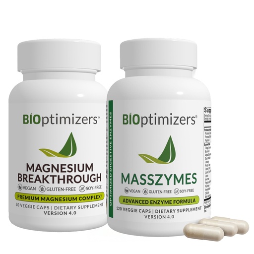 [BRSRAZY5CAFQO334] BiOptimizers Magnesium Breakthrough 4.0, (30 Capsules) & MassZymes 4.0, (120 Capsules) - Natural Sleep, Brain, and Digestive Health Support Supplement Bundle