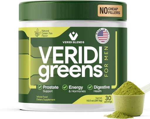 [BRSRAYALBMNG2H3L] Veridi Greens for Men 40+ | 前立腺の健康、ホルモン&エネルギーサポートのための毎日のスーパーフードグリーンパウダー | スピルリナ、ソーパルメット、亜鉛&酵素とプレミアムUSAブレンド