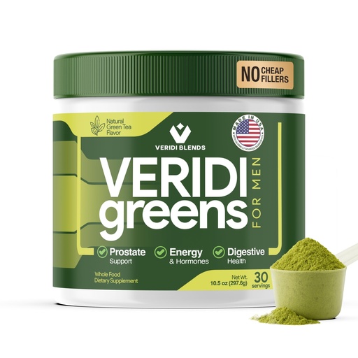 [BRSRAYALBMNG2H3L] Veridi Greens for Men 40+ – Superfood Powder with Saw Palmetto 200mg & Spirulina – Daily Prostate Health, Urinary Flow & Energy Support – USA Made, Third-Party Tested – Green Tea Flavor, 30 Servings