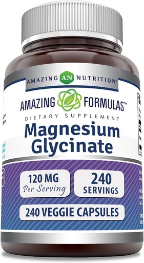 [BRSROAQQBYDQIFLV] Amazing Formulas Magnesium (Glycinate) 120 mg Per Serving Supplement | Veggie Capsules | with Magnesium Glycinate | Non-GMO | Gluten Free (240 Count)